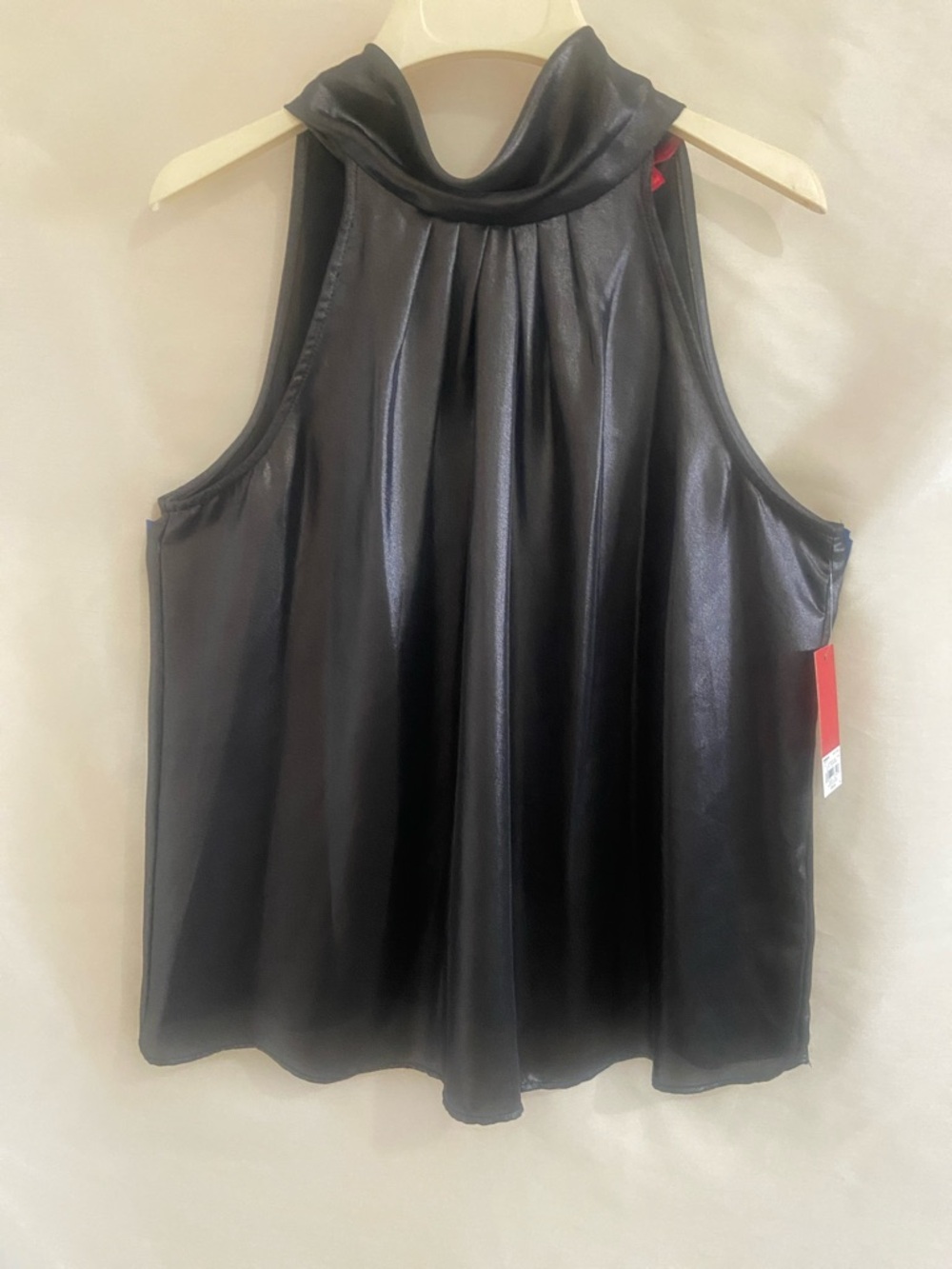 Jennifer Lopez Black Sleeveless Mock Neck Satin-Effect Camisole